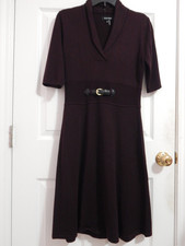 Ellen Tracy NEW WINE Sweater Dress Accentuated Waist Black Buckle Size Small