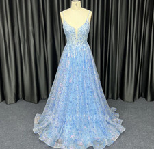 Jancember Boho Spaghetti Strap Embroidered Lace Formal Prom Dress