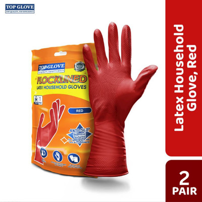 Top Glove Reusable Latex Household Glove for Dishwashing/ Multipurpose Use, Red