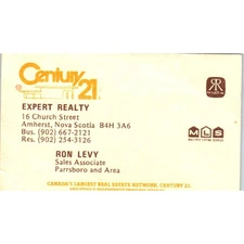 Ron Levy Expert Realty Century 21 Amherst NS Vintage Business Card SD4-B5
