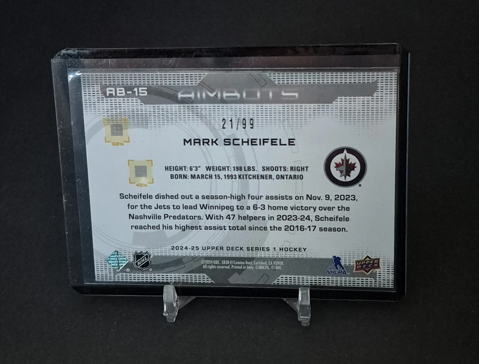 2024-25 UD Series 1 Aimbots Red AB-15  Mark Scheifele /99  Winnipeg Jets - Image 2 of 3