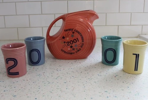 Fiestaware “Bloomies” Persimmon Millennium Disc Pitcher and Tumbler Set NIB