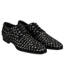 Dolce & Gabbana Dg Logo Crystal Suede Leather Derby Shoes Positano Black