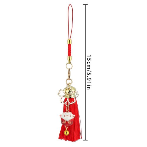Keychain Wrist Rope Cell Phone Hang Rope Tassel Phone Lanyard Bells Lucky Cat - Photo 3 sur 19