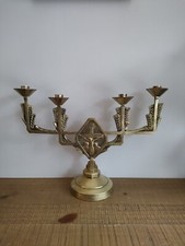 Ancien Chandelier d'Eglise Bronze/Laiton 4 Feux Jésus Christ Crucifix Religieux