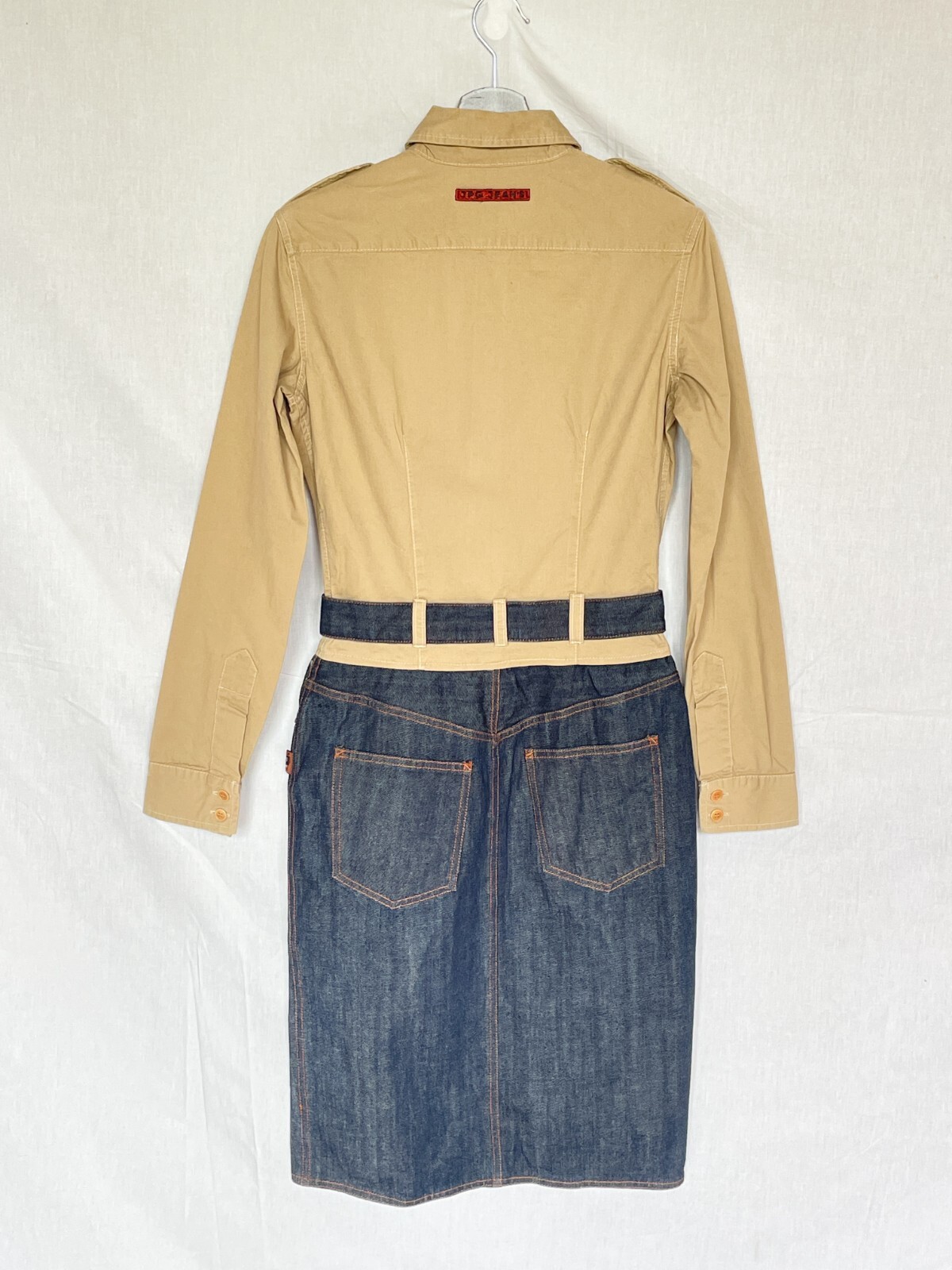 Jean Paul Gaultier vintage denim and cotton dress in beige and blue - Size S image 4