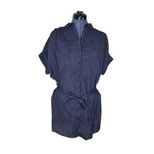 Urban Outfitters Lumiére pinstripe navy blue tie waist shirt dress medium NWT