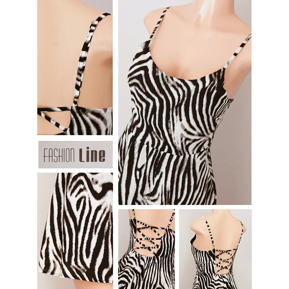 OFF WHITE NUOVO mini abito skater svasato nero bianco zebrato animale incrociato senza schiena aderente