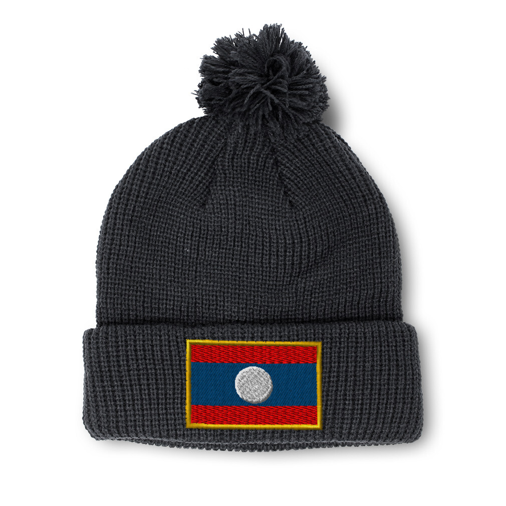 Cozy Laos Embroidery Pom Pom Beanie for Women and Men