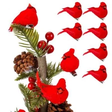 Artificial Red Cardinal Bird Clip On Tree Holiday Ornament Decoration - Set of 6