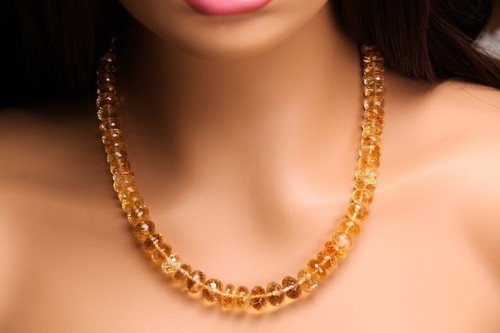 AAA+++ Quality Yellow Citrine 6-8MM Faceted Round Gemstone Beaded Necklace 18" - 第 6/16 張圖片