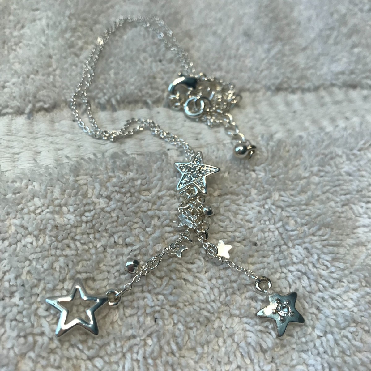 AVON Star Cluster Drop Necklace Silver tone Crystal Accent 17 in + 