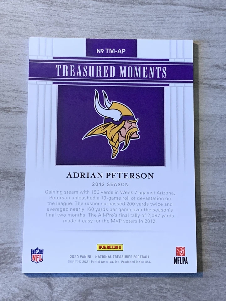 2020 National Treasures - Adrian Peterson - Treasured Moments  /99 VIKINGS - Image 2 of 3