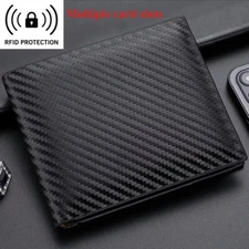 Men's Carbon Fiber Wallet RFID Blocking Slim Bifold Card Holder Purse 