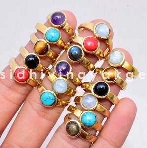 Authentic !! Lot Gold Plated Amethyst, Tiger Eye Gemstone Rings Ms 18
