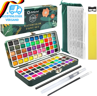 Artecho Aquarellfarben Set 100 Farben in Tragbarer Box, Mit Pinsel Und Aquarellp