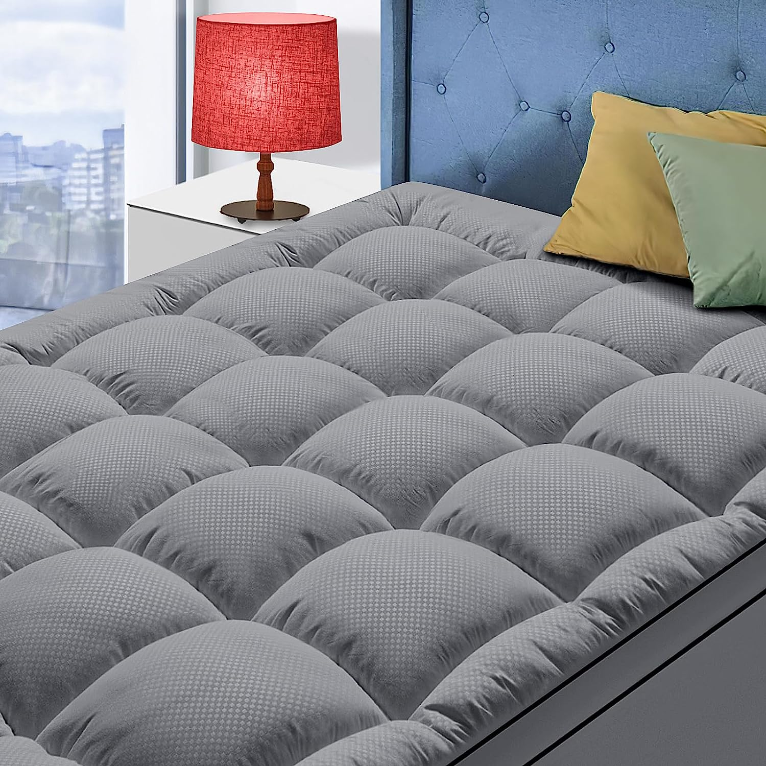 Extra Thick 39x75 Twin Mattress Topper Dark Grey Quilted Breathable Fitted