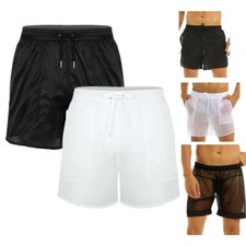 Men See-Through Mesh Boxers Briefs Drawstring Shorts Swimwear Swimming Trunks
