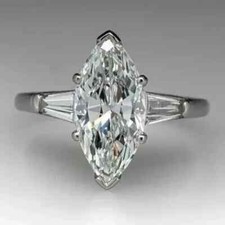 4Ct Marquise Cut Lab Created Diamond Engagement Ring 14k White Gold Plated
