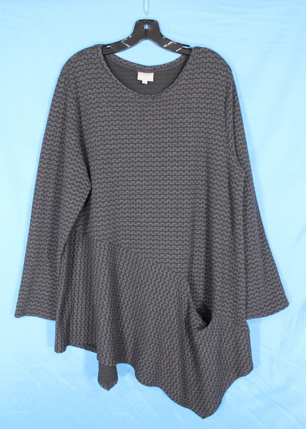 NICHE NILGUN DERMAN Lagenlook TEXTURED Pocket ASYMMETRICAL HEM Blouse/Tunic XL
