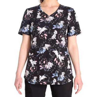 Scrubstar Womens Size Large Spot the Puppy Scrub V Neck Print Top