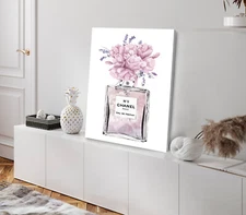 Pink Flowers & Perfume Watercolor Painting Stretched Canvas 40x50cm Print