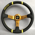 350mm/14'' momo Deep Dish PU Leather Racing Drift Sport Steering Wheel #Gold