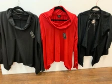 B. Boutique Woman Black Cardigan, Black Cowl Neck, & Red Cowl Neck S/M NWT