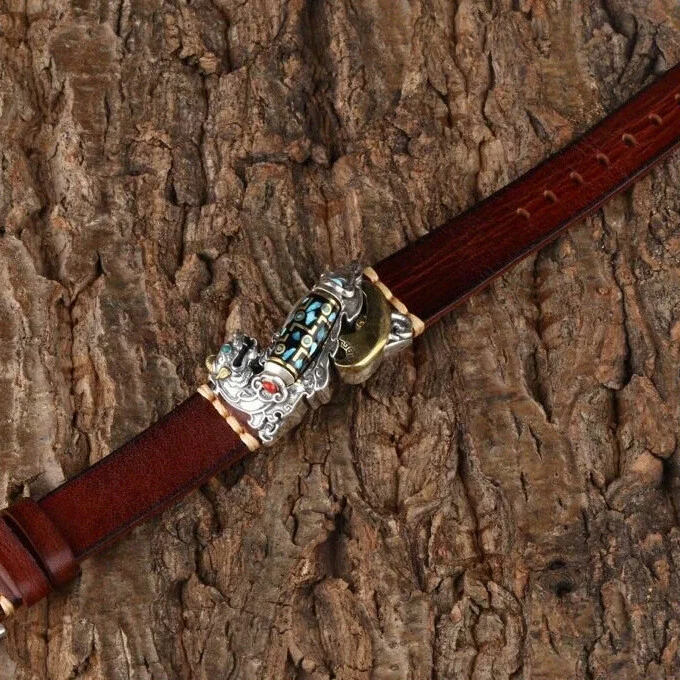 A24 Armband Pixiu Fabelwesen drehbare Dzi-PerleTürkis Stil B Silber 925 Leder - Bild 4 von 4