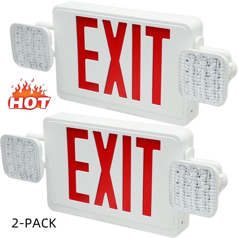 2 Pack Red LED Exit Sign, UL Emergency Light - Dual LED Lamp ABS Fire Resistance