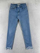 Levis Jeans Women 25 Blue Denim Big E 721 High Rise Skinny Distressed Zip 24x28