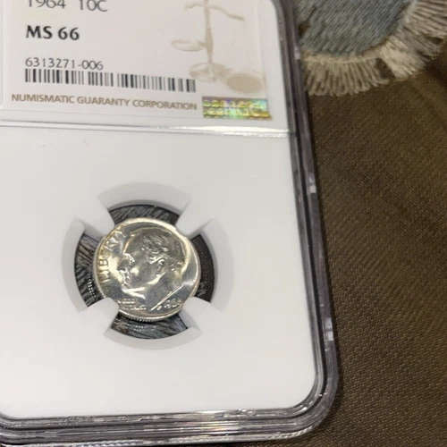 NGC MS66 1964 Roosevelt Dime Silver Blast White Certified GEM BU 10C Volume Disc