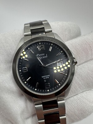Beautiful Mens Wristwatch Quartz Watch Pierre Ricaud Sapphire 10ATM Black Dial
