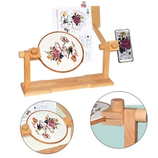 Wooden Embroidery Hoop Stand Cross Stitch Holder Portable Frame Rack DIY Sewing