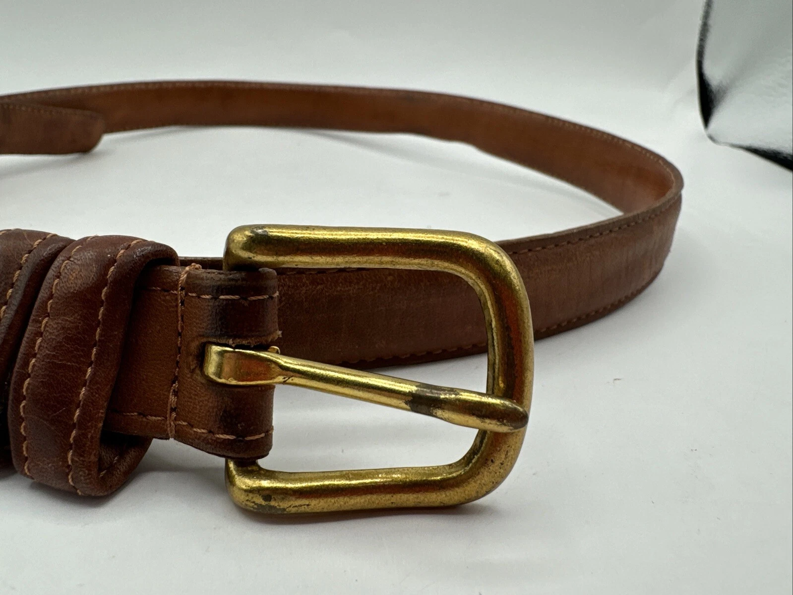 Coach Cintura Pelle Uomo 36 Marrone Ottone Fibbia Guanto Conciato #6611 Designer