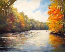 Chattahoochee River river with fall colors oil painting 8x10 Print