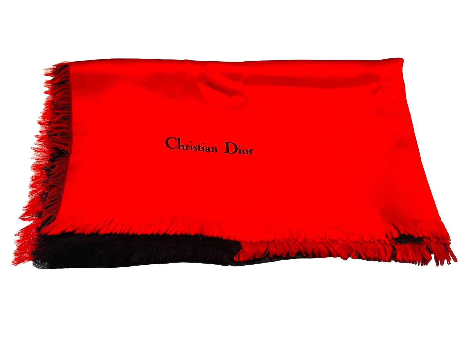 Foulard châle vintage Christian Dior 100% soie rouge noir