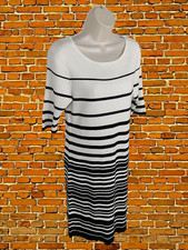 JAEGER WHITE DRESS SMALL COTTON WOMENS SHORT SLEEVE KNIT BLACK STRIPED JUMPER