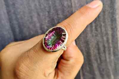 Lush Mystic Topaz Ring 925 Sterlingsilber Handarbeit Oval, alle Größen C-68