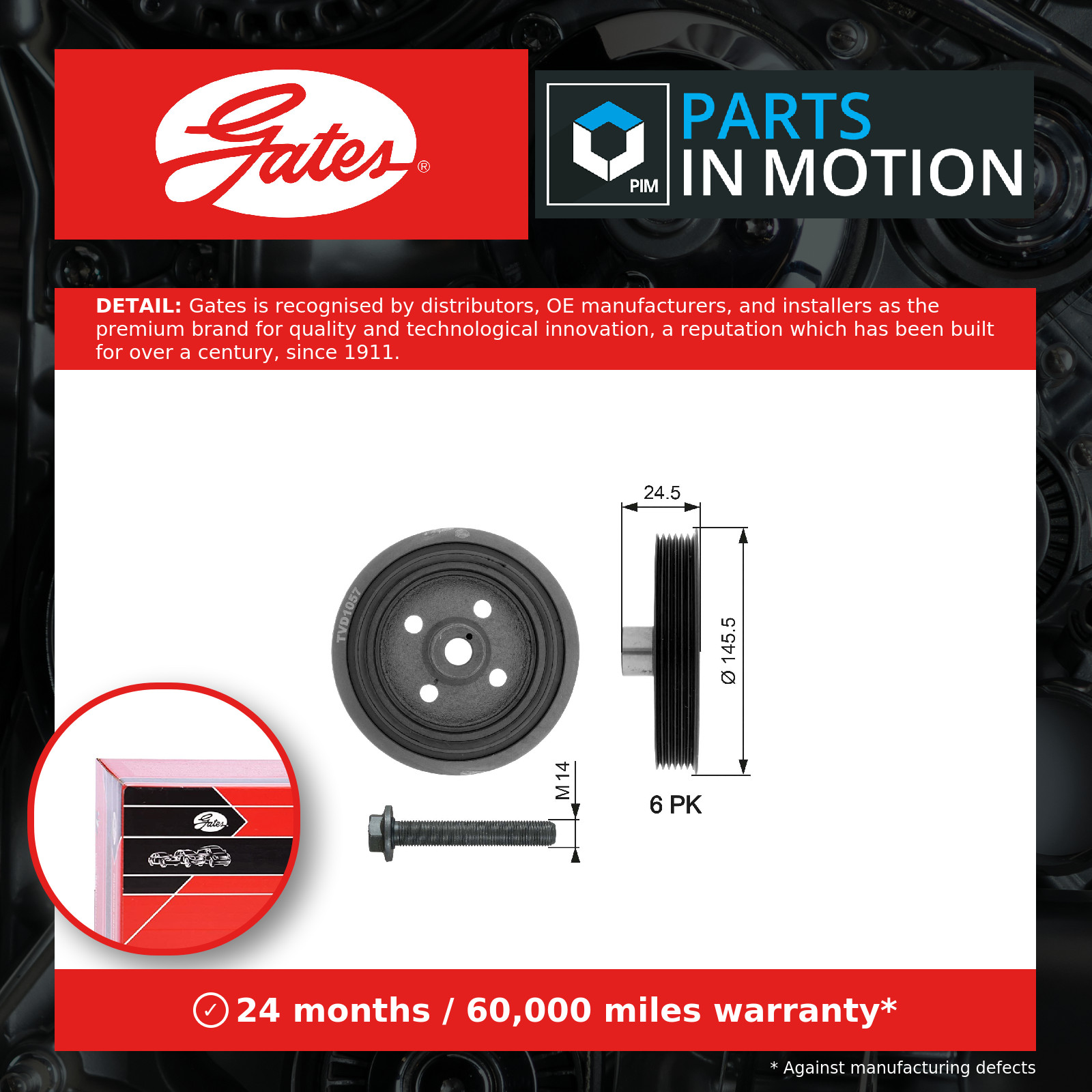Gates Crankshaft Pulley (TVD) TVD1057A Torsional Vibration Damper 1711500 New - Image 4