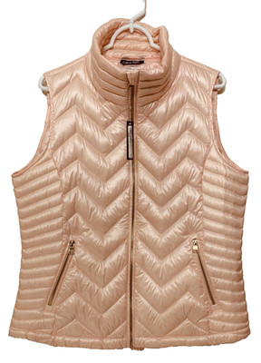 Premium Down Pearl Pink Chevron Lightweight Vest Gold Hardware Calvin Klein Sz L