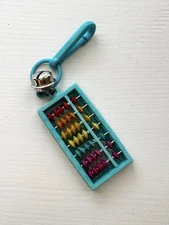 Vintage 1980s Plastic Bell Charm Abacus Math Moving Parts 80s Necklace Clip Teal