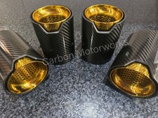 4 x Bmw Exhaust Tips Carbon Fibre Gold M5 F90 M8 F91 F92 F93
