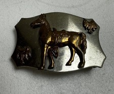 Nickel Silver Vintage Belt Buckle Horse And Saddle Western Theme
