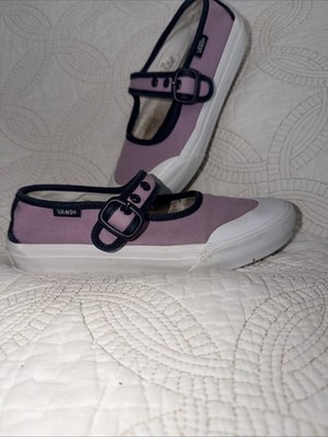 Vans Mary Jane Kids Size 2.5 Lavender Purple Navy Blue Canvas Buckle Shoes