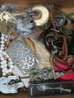 Junk Drawer Lot 4 LBs Vintage Misc Bolo Ties Belt Buckle Coins Coke Bottle Glove
