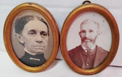 Pair Antique 19th C Miniature Photos Clara Barton ? American Red Cross Founder 