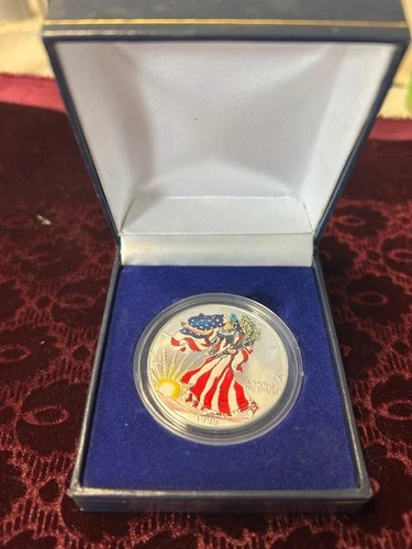 1999 1 oz Painted 1 oz Silver American Eagle (Brilliant Uncirculated) w/box COA