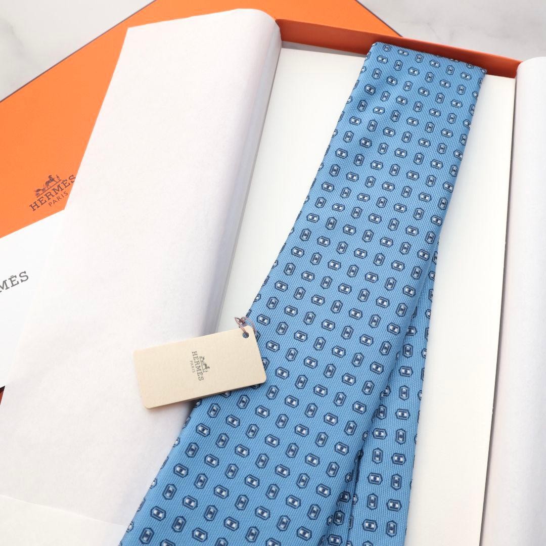 HERMES Light Blue Pattern Tie - image 5