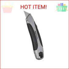 Amazon Basics Soft Grip Retractable Utility Knife with 3 Blades, Black/Silver